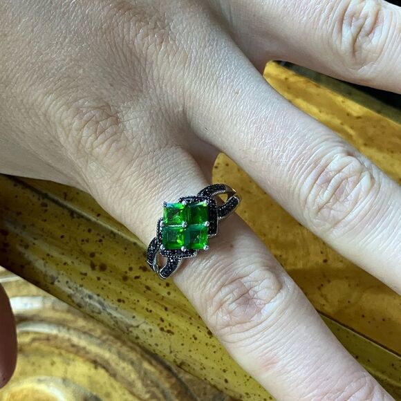 Natural Chrome Diopside Black Spinel Sterling Silver Ring Size 10 - Picture 4 of 10